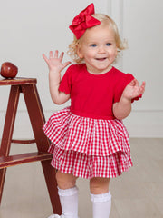 RuffleButts + RuggedButts - Baby Girls Classic Red Gingham Short Sleeve Skirted Romper: Red / 3-6m