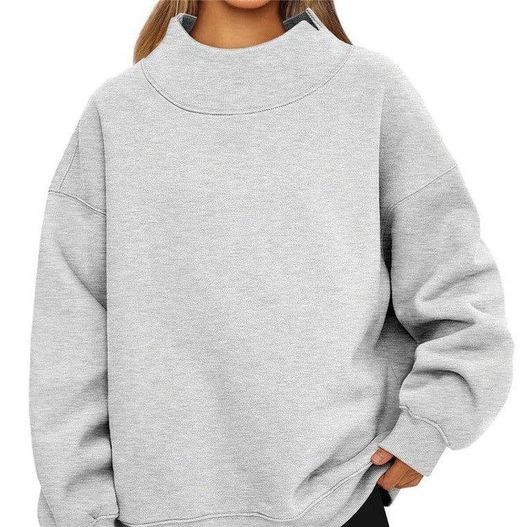 FurDecoration - Solid Color High Neck Fleece Sweatshirt: LIGHT GRAY / XL