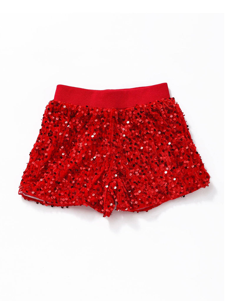 sassy kids palace - Girls Red Sequin 4TH OF JULY Shorts With Lining: 7-8T