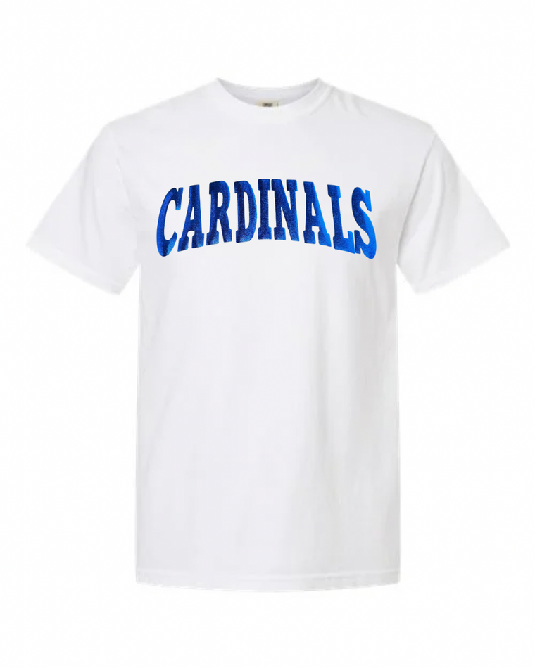 BLUE METALLIC CARDINALS - WHITE COMFORT COLORS TEE (YOUTH + ADULT)