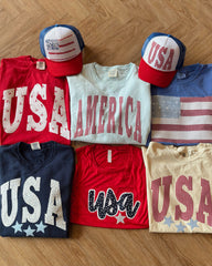PATCHWORK FLAG - FLO BLUE COMFORT COLORS TEE