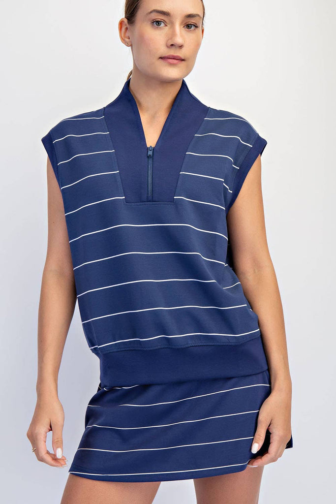 Rae Mode - MODAL SCUBA STRIPE LUXE V-NECK SLEEVELESS TOP: Brink Pink/Cream / S-M-L(2-2-2)