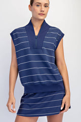 Rae Mode - MODAL SCUBA STRIPE LUXE V-NECK SLEEVELESS TOP: Brink Pink/Cream / S-M-L(2-2-2)