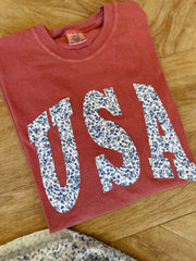 BLUE FLORAL USA - CRIMSON COMFORT COLORS TEE