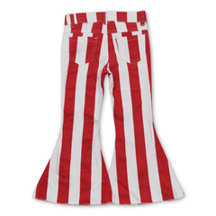 Yawoo Garments - Red stripe pants kids girls Christmas jeans: 4T