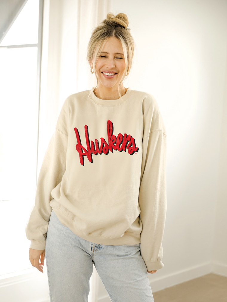 LivyLu - Nebraska Huskers Barbie Sand Thrifted Sweatshirt: L