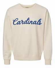 BLUE CURSIVE CARDINALS - IVORY COMFORTWASH CREW