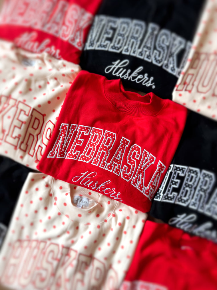 EMBROIDERED NEBRASKA HUSKERS - RED MOCKNECK