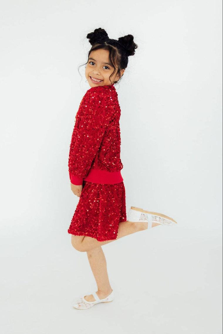 Mila & Rose - Red Velvet Sequin Twirl Skort: 3T