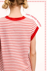 La Miel - JDT7710-Nautical Cap Sleeve Striped Top: Goji Berry / M