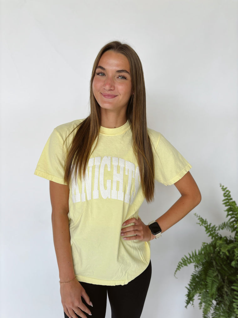 VARSITY WHITE SPARKLE KNIGHTS - YELLOW TEE