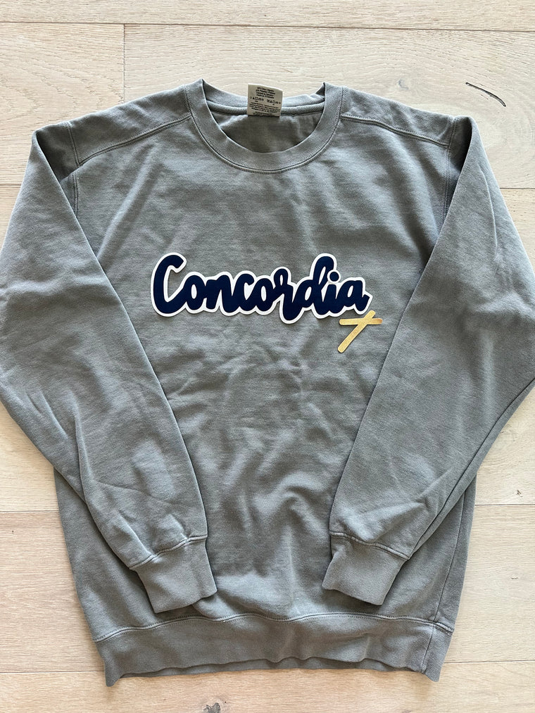 MODERN NAVY/WHITE CONCORDIA - GREY COMFORT COLORS CREW *cross on front*