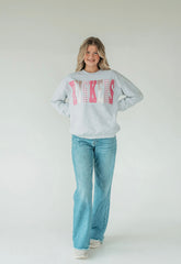 PINK PATCHWORK HUSKERS - ASH CREWNECK