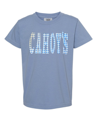 BLUE GINGHAM CAHOY'S - WASHED BLUE TEE (YOUTH + ADULT)