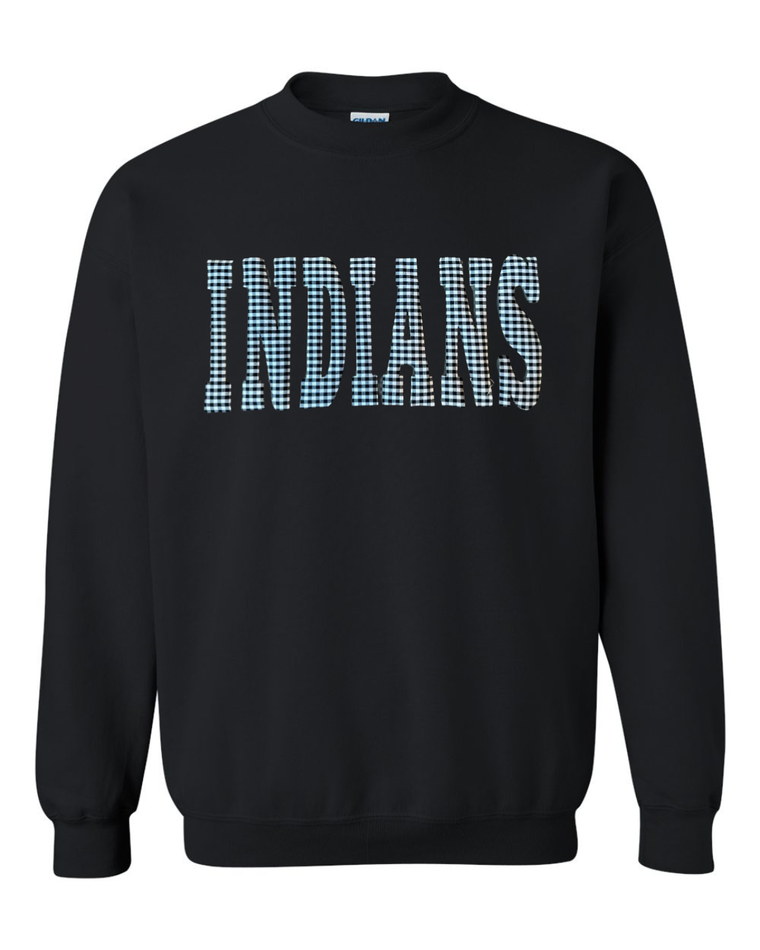 VARSITY BLACK/WHITE GINGHAM INDIANS - BLACK GILDAN CREW - YOUTH + ADULT