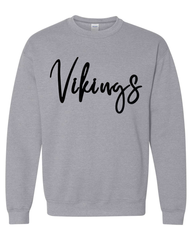 TALL CURSIVE BLACK VIKINGS - SPORT GREY GILDAN CREW