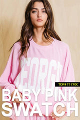 BUCKETLIST - T1770N 'NEBRASKA' Comfy Oversize Graphic Sweatshirt: Red / S-M-L (2-2-2)