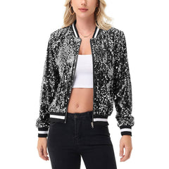 Anna Kaci Wholesale - Game Day Sequin Bomber Jacket with Ribbed Trim and Front Zip: Red / Small 4-6