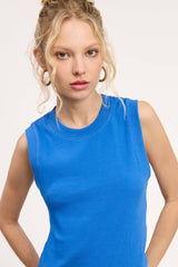 La Miel - HUT7340-Stretchy Basic Ribbed Sleeveless Crew Neck Top: Fire / M