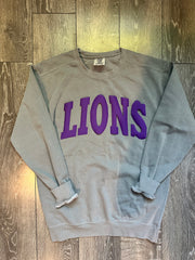 PURPLE VARSITY LIONS - GREY COMFORT COLORS CREW (YOUTH + ADULT)