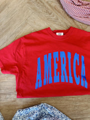 BLUE METALLIC AMERICA - RED COMFORT COLORS TEE