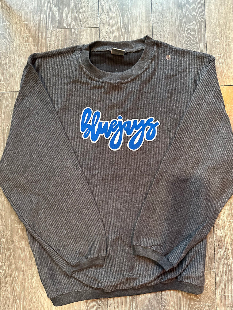 CURSIVE BLUEJAYS - GREY RIBBED CREW