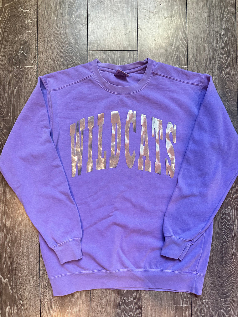 VARSITY SILVER METALLIC WILDCATS - PURPLE COMFORT COLORS CREW