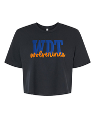 BLUE METALLIC WDT ORANGE WOLVERINES - BLACK CROP TEE