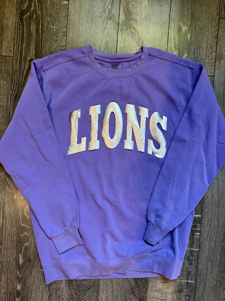 VARSITY SILVER METALLIC LIONS - PURPLE COMFORT COLORS CREW