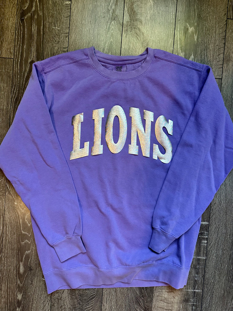 VARSITY SILVER METALLIC LIONS - PURPLE COMFORT COLORS CREW