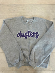 PURPLE SPARKLE/WHITE DUSTERS - GREY FLEECE CROP CREW