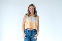 BLACK + WHITE POLKA DOT IOWA - MUSTARD MUSCLE TEE