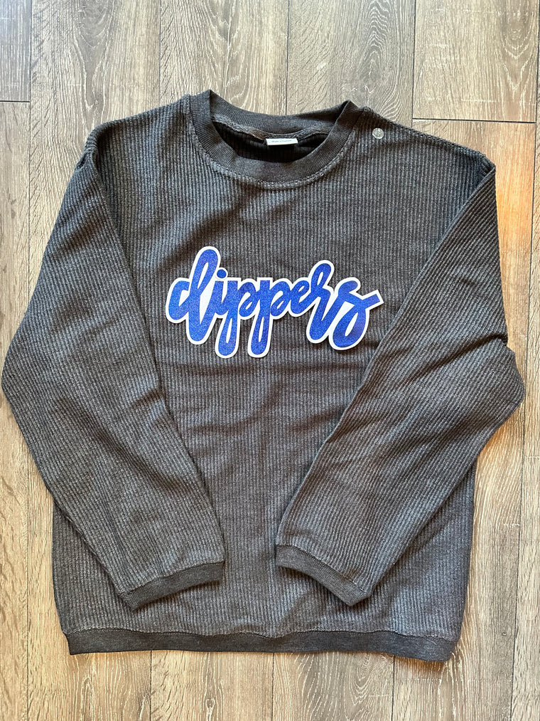 CURSIVE CLIPPERS - GREY RIBBED CREW