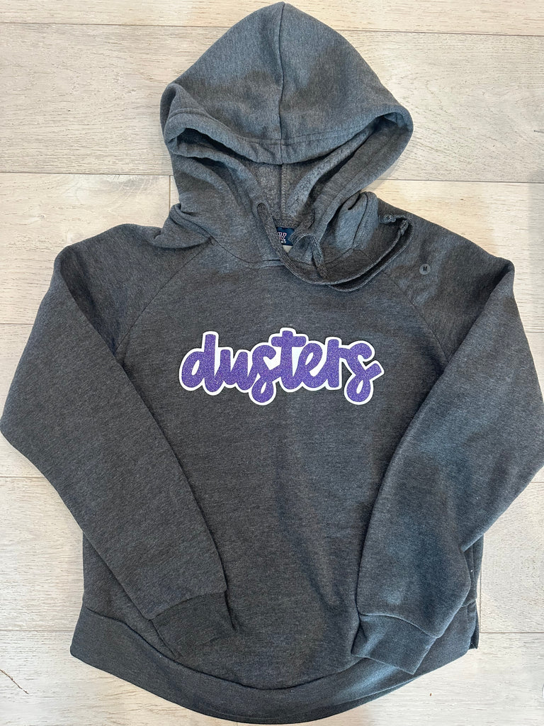 PURPLE SPARKLE/WHITE DUSTERS - GREY ANGLE FLEECE HOODIE - YOUTH + ADULT