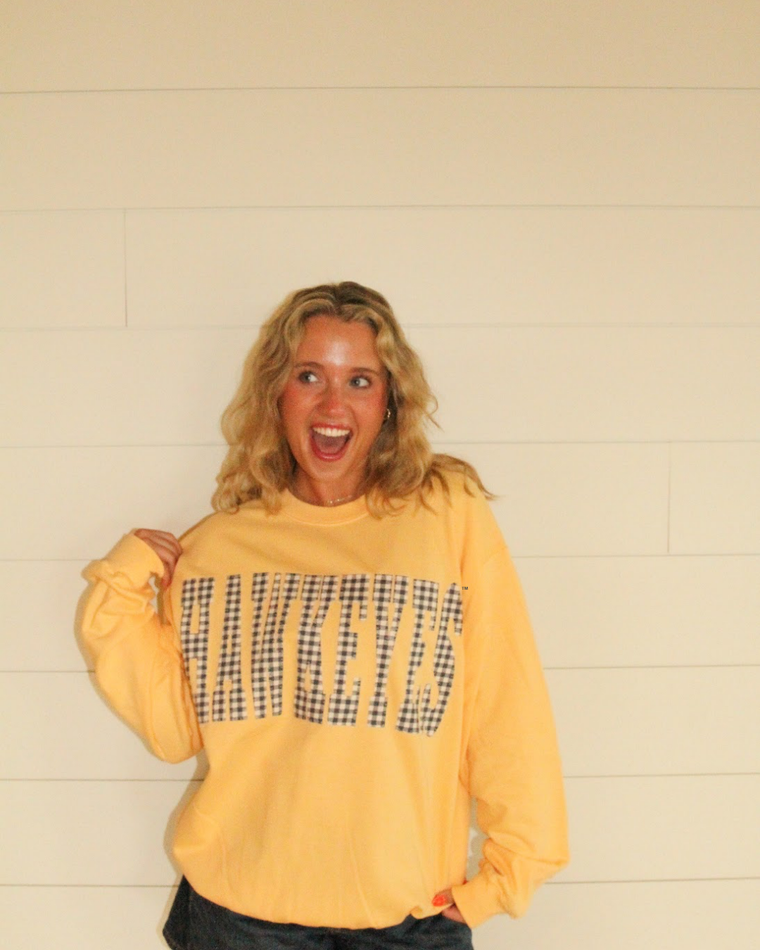 GINGHAM HAWKEYES - BUTTER YELLOW CREW