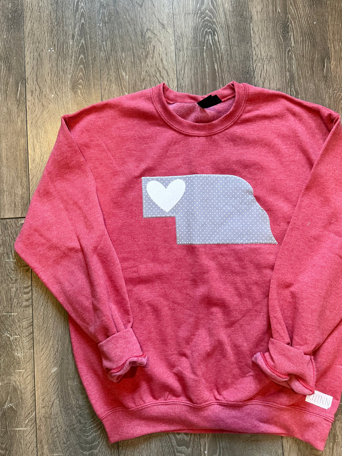 GREY/WHITE POLKA DOT STATE + WHITE HEART -  SCARLET CREWNECK