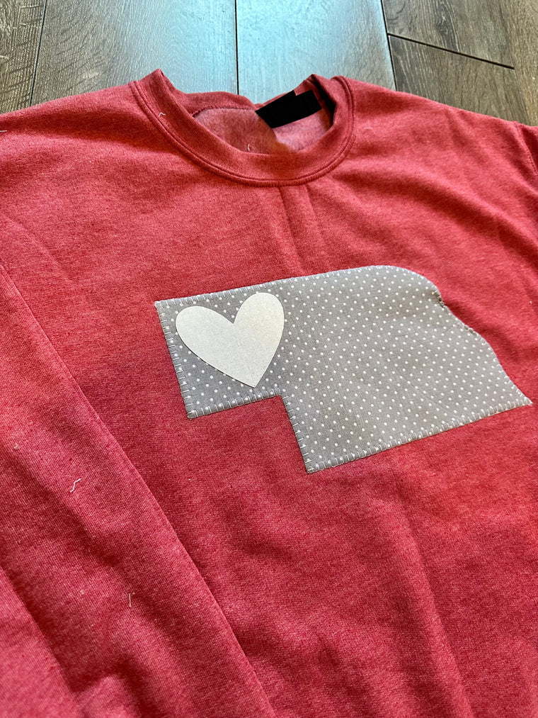 GREY/WHITE POLKA DOT STATE + WHITE HEART -  SCARLET CREWNECK