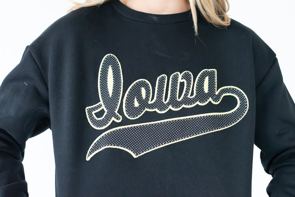 BLACK/WHITE POLKA DOT/YELLOW CURSIVE IOWA - BLACK CREW