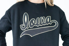 BLACK/WHITE POLKA DOT/YELLOW CURSIVE IOWA - BLACK CREW