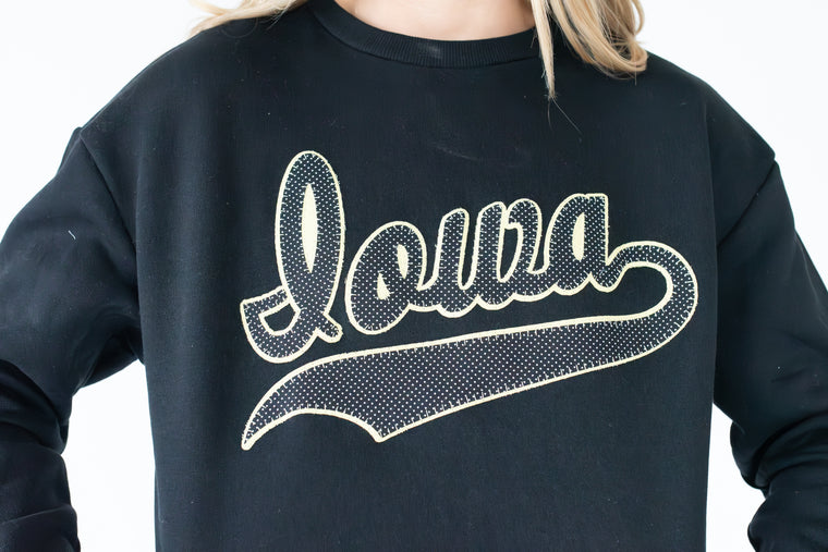 BLACK/WHITE POLKA DOT/YELLOW CURSIVE IOWA - BLACK CREW