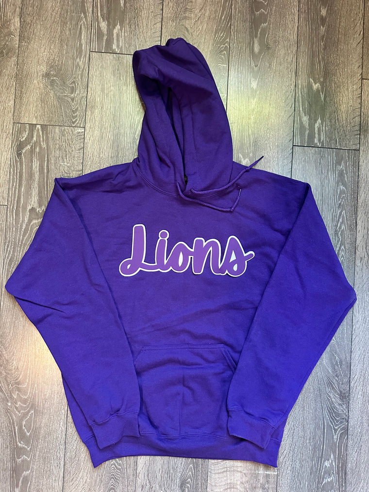 CURSIVE PURPLE/WHITE LIONS - PURPLE HOODIE