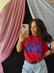 BLUE METALLIC AMERICA - RED COMFORT COLORS TEE