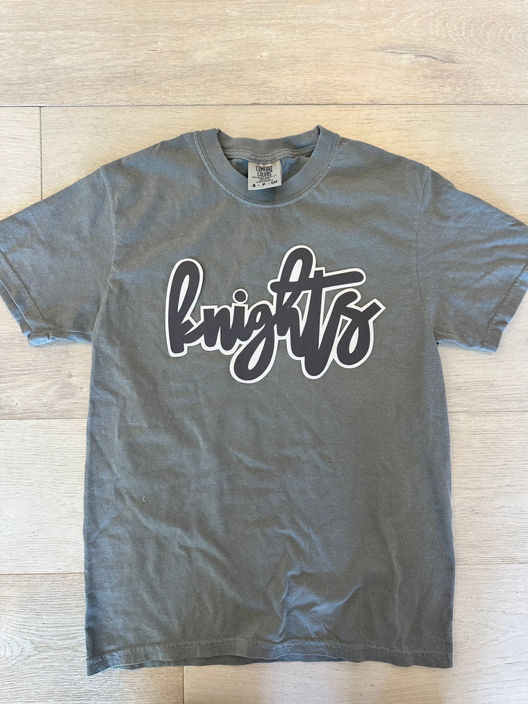 CURSIVE KNIGHTS - GREY COMFORT COLORS TEE (YOUTH + ADULT)