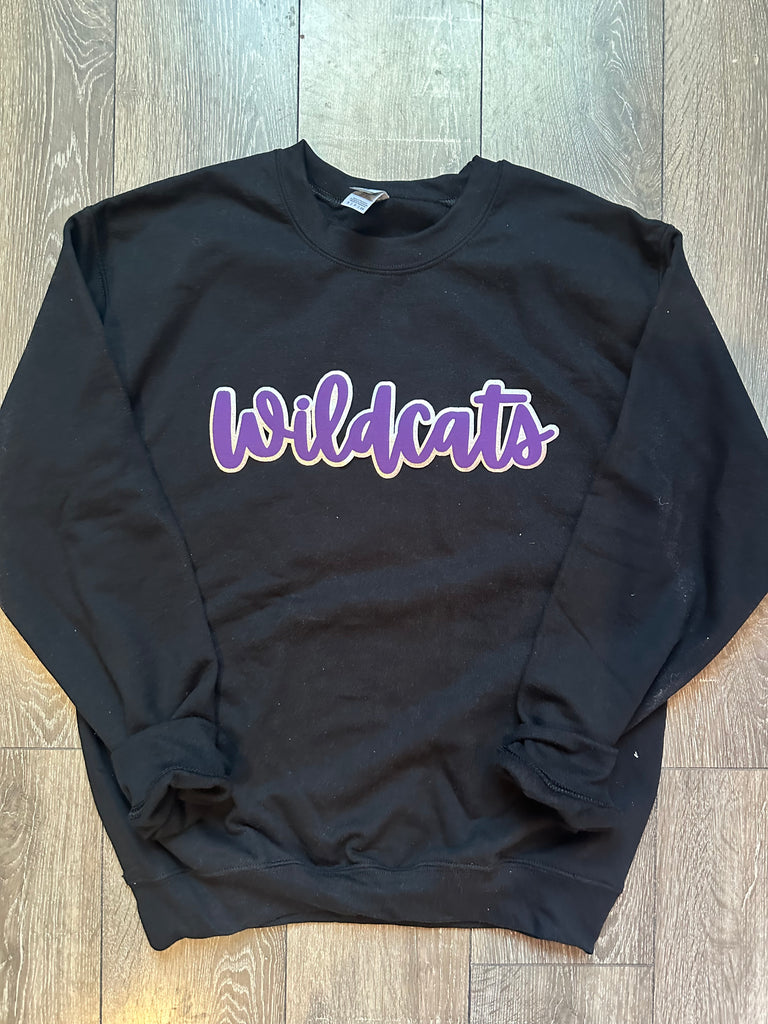 CURSIVE WILDCATS - BLACK CREWNECK (youth + adult)