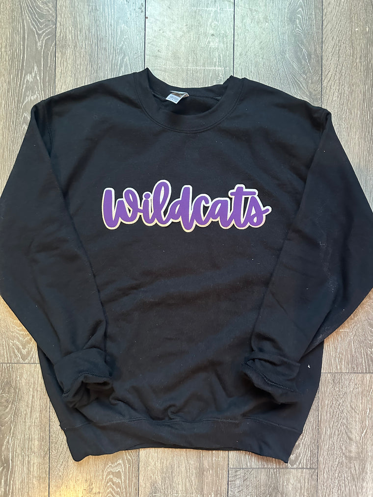 CURSIVE WILDCATS - BLACK CREWNECK (youth + adult)