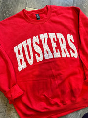 HUSKERS (ivory/red polka dot) -  RED CREWNECK