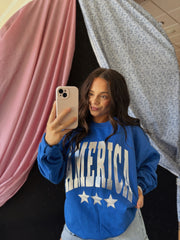 SILVER METALLIC AMERICA W/ 3 STARS - BLUE CREWNECK