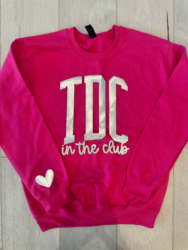 TDC IN THE CLUB + HEART  - HOT PINK GILDAN CREW