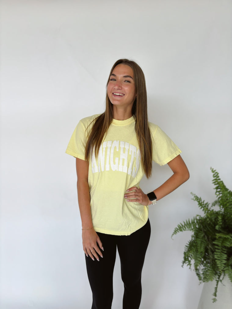 VARSITY WHITE SPARKLE KNIGHTS - YELLOW TEE
