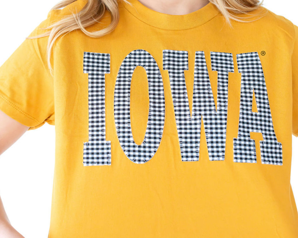 BLACK + WHITE GINGHAM IOWA - MUSTARD CROP TEE